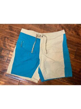 Patagonia Teal Tan Colorblock Board Shorts, Size 36